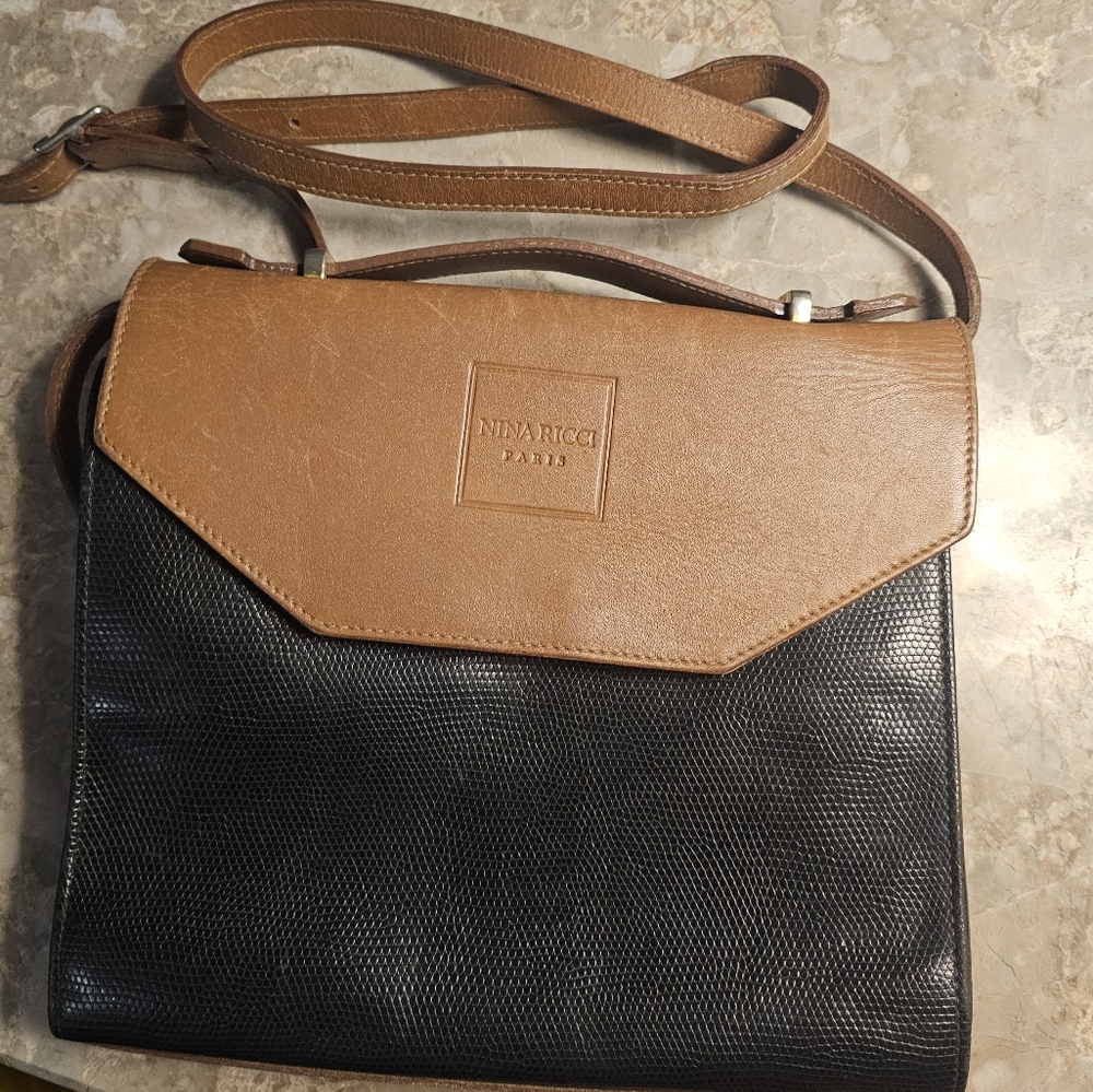 NINA RICCI VINTAGE BLACKLEATHER WOMEN SHOULDER BAG